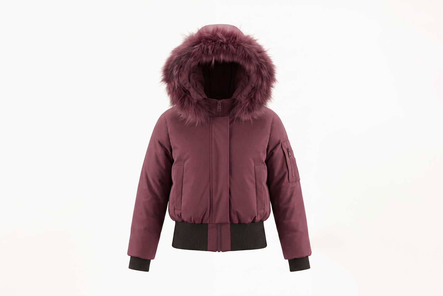 PRAMIE BURGUNDY FUR TRIM BOMBER COAT