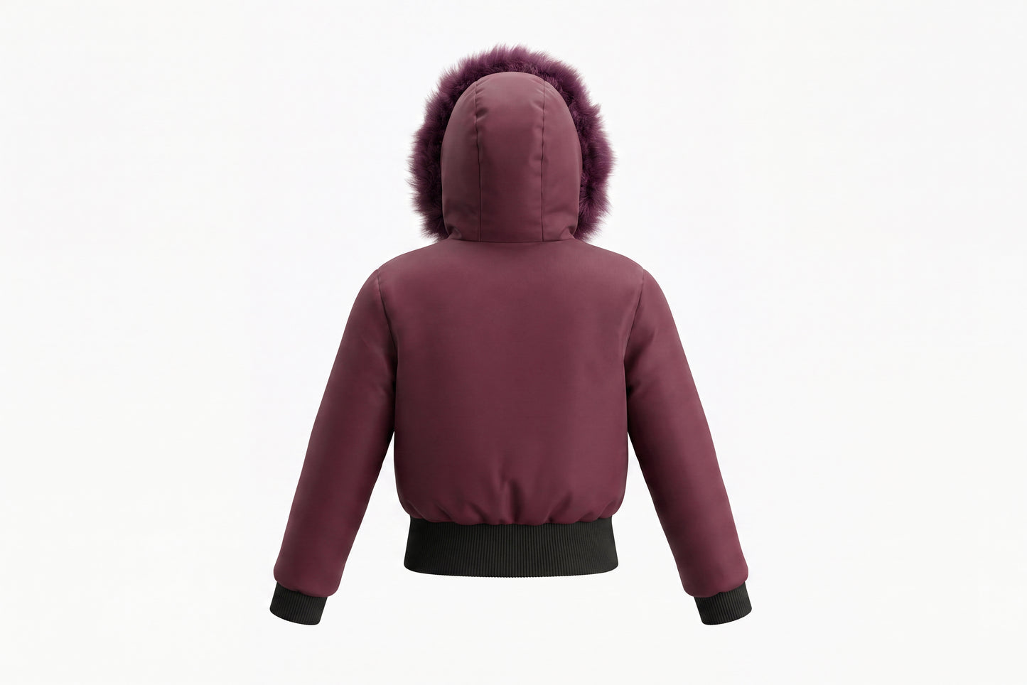 PRAMIE BURGUNDY FUR TRIM BOMBER COAT