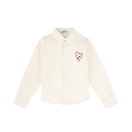 VALENTINA WHITE DENIM HEART PATCH BLOUSE