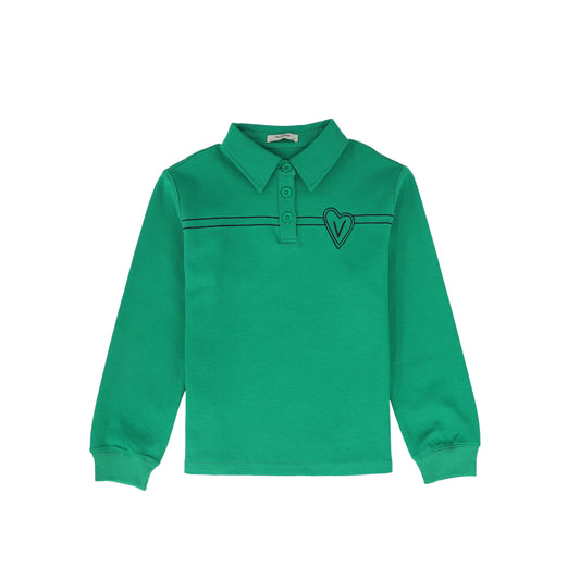 VALENTINA GREEN EMBROIDERED HEART POLO
