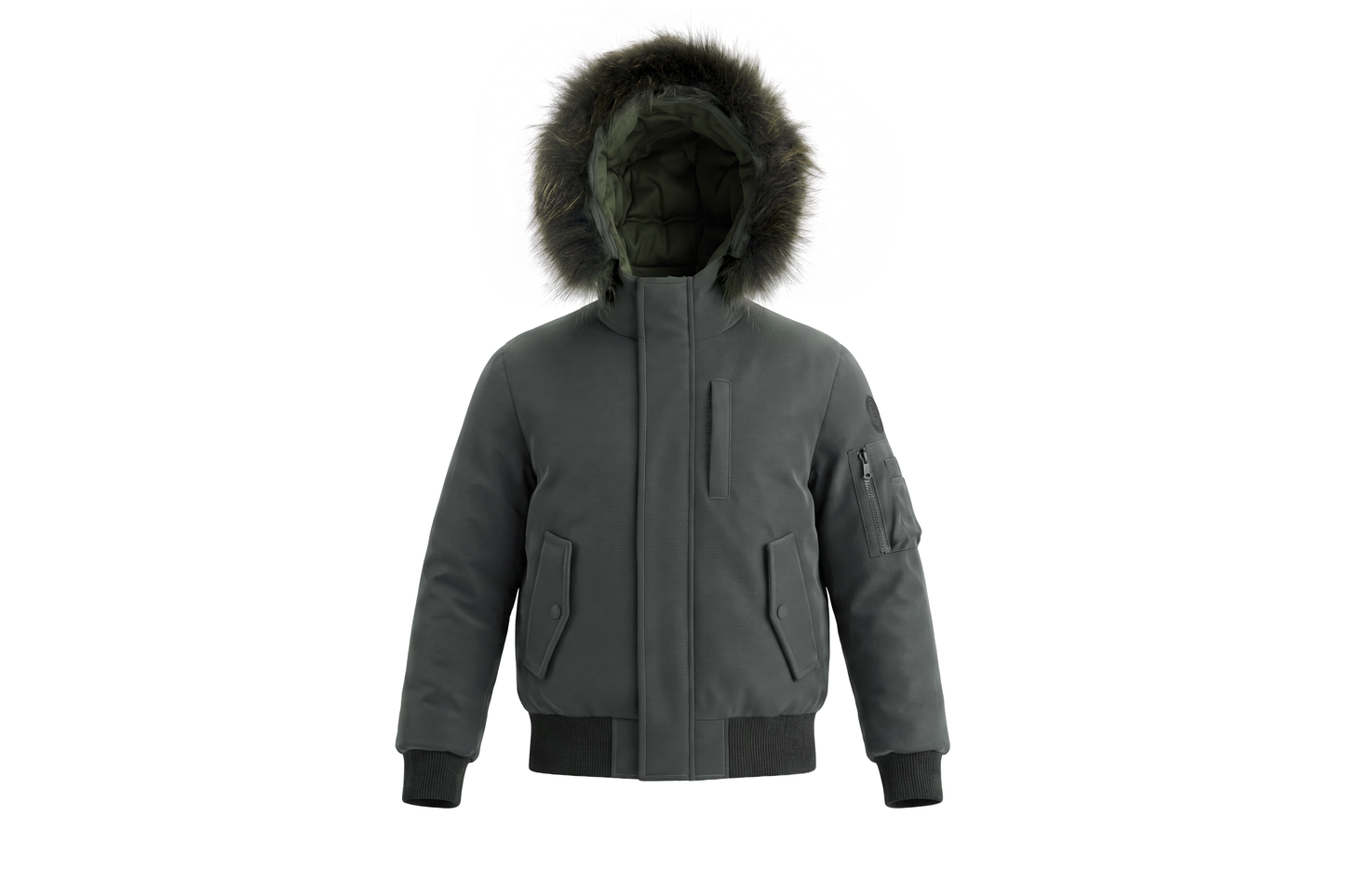 PRAMIE GREEN MATTE FUR TRIM COAT