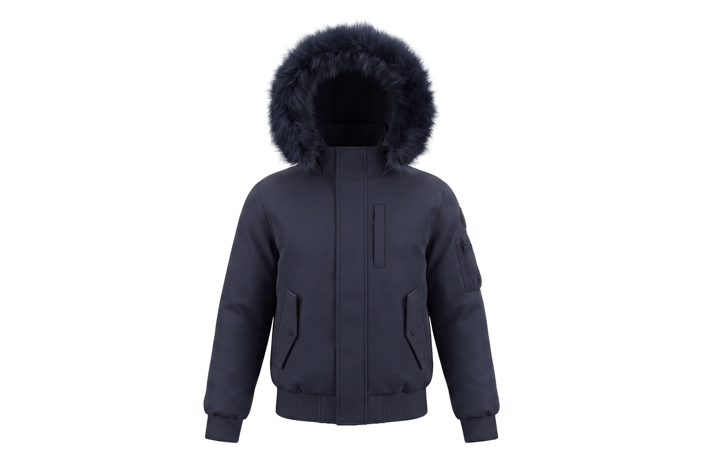 PRAMIE NAVY MATTE FUR TRIM COAT