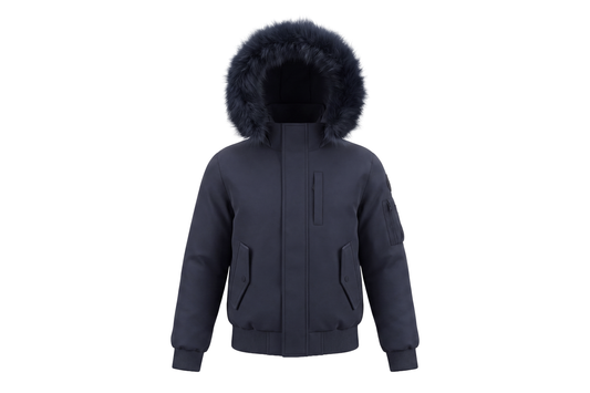 PRAMIE NAVY MATTE FUR TRIM COAT