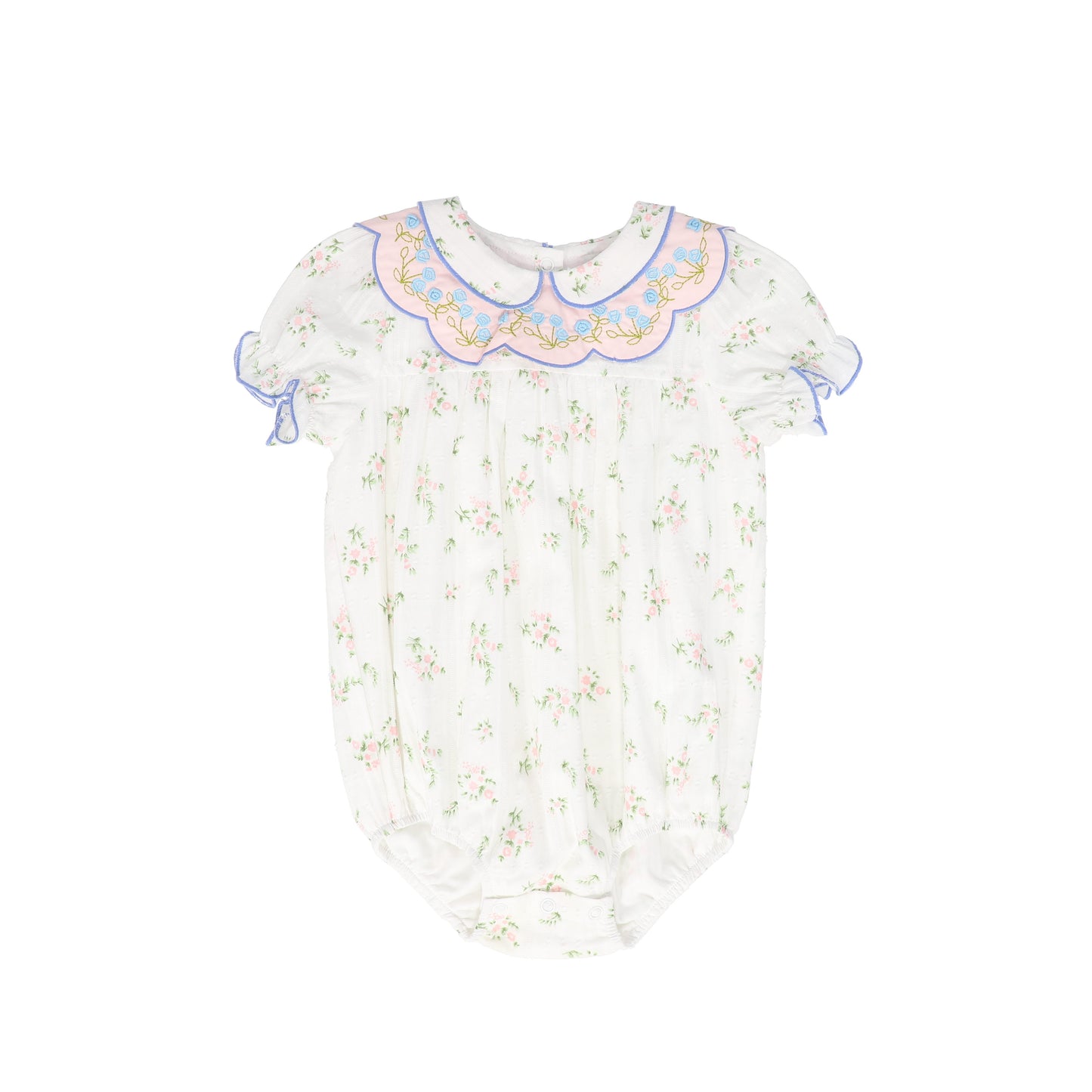 BAMBOO IVORY/GREEN FLORAL SCALLOP COLLAR ROMPER