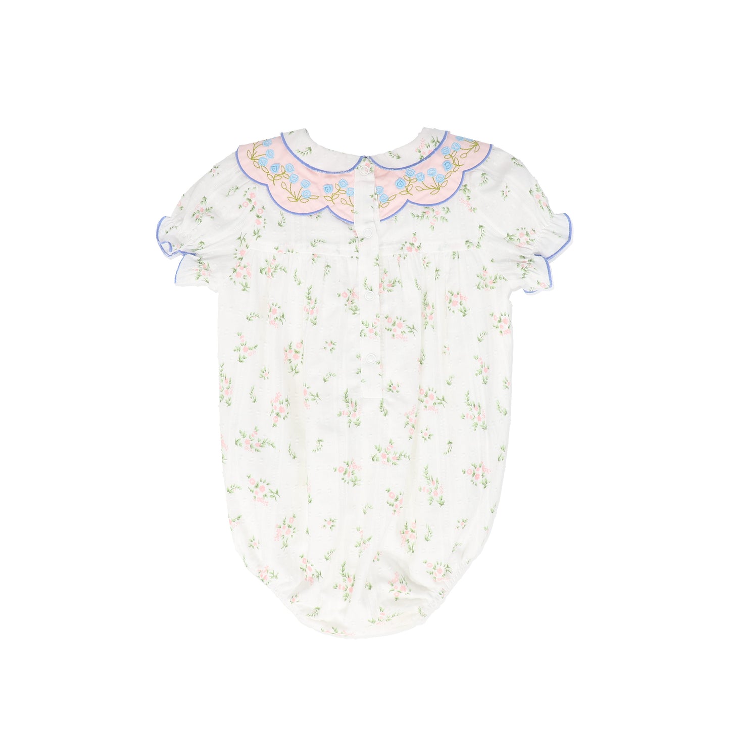 BAMBOO IVORY/GREEN FLORAL SCALLOP COLLAR ROMPER