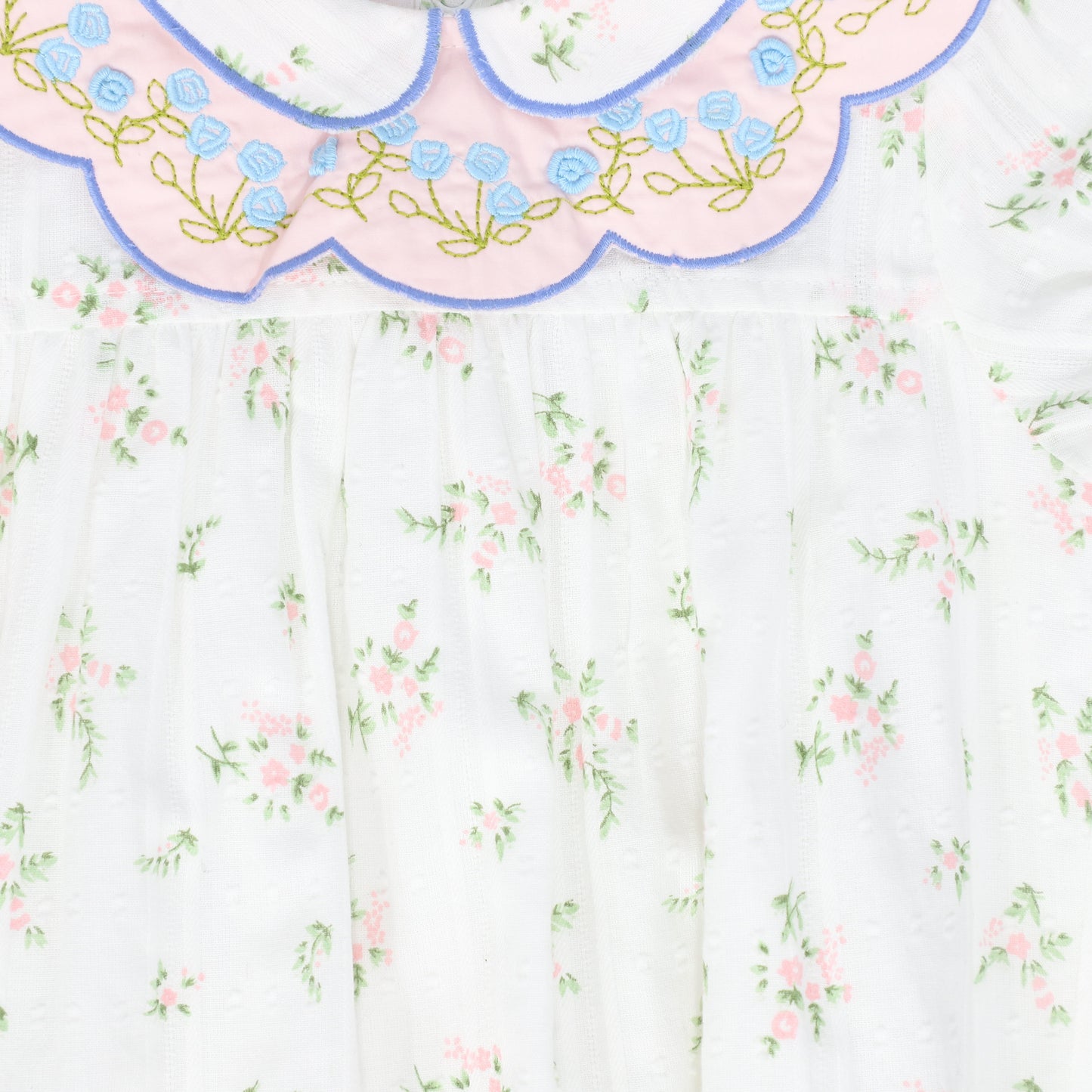 BAMBOO IVORY/GREEN FLORAL SCALLOP COLLAR ROMPER