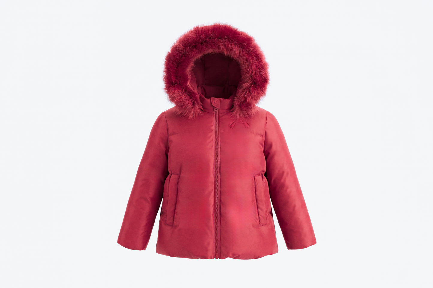 PRAMIE CHERRY RED BOW FUR TRIM COAT