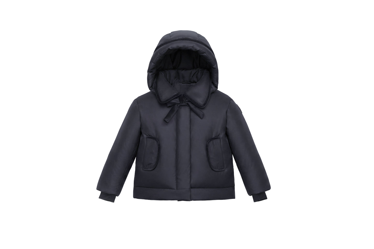PRAMIE BLACK VELVET BOW PUFFER COAT