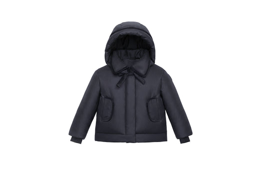 PRAMIE BLACK VELVET BOW PUFFER COAT