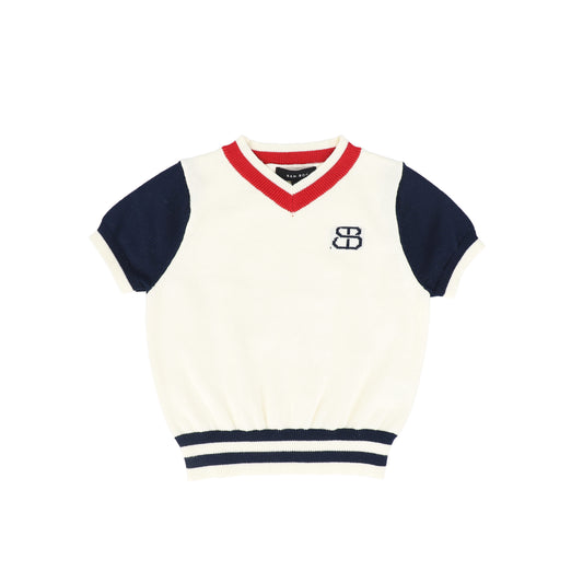 BAMBOO NAVY/WHITE COLORBLOCK EMBLEM SWEATER