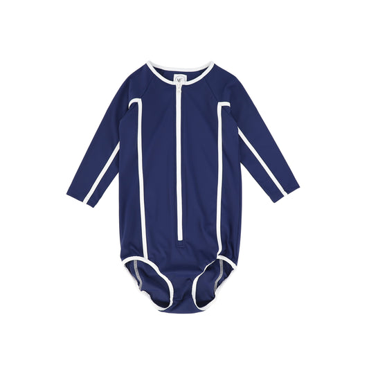 WATER CLUB NAVY CONTRAST HALF ZIP LS SWIMSUIT