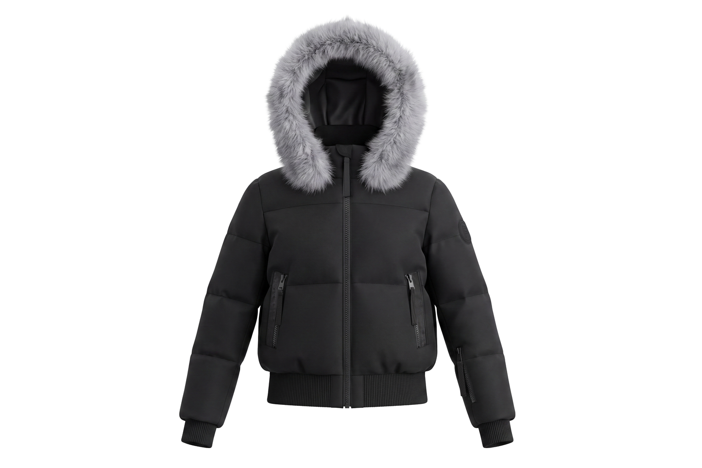PRAMIE BLACK/SILVER FUR TRIM BOMBER COAT