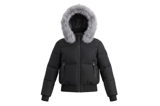 PRAMIE BLACK/SILVER FUR TRIM BOMBER COAT