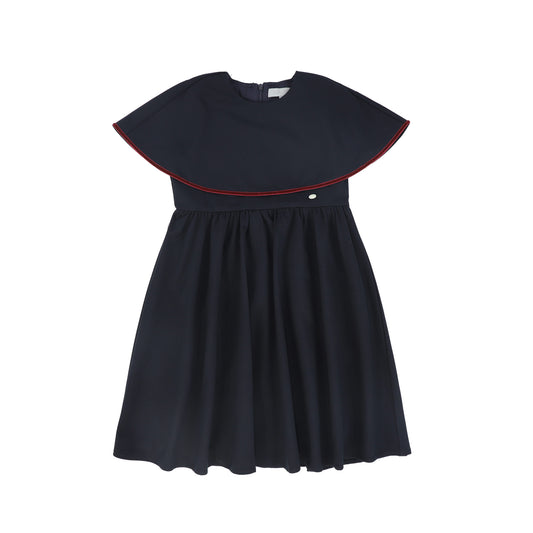 BACE COLLECTION NAVY WOOL VELVET TRIM DRESS