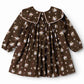 MARMAR COPENHAGEN BROWN FLORAL PIPE TRIM BIB OVERLAY DRESS