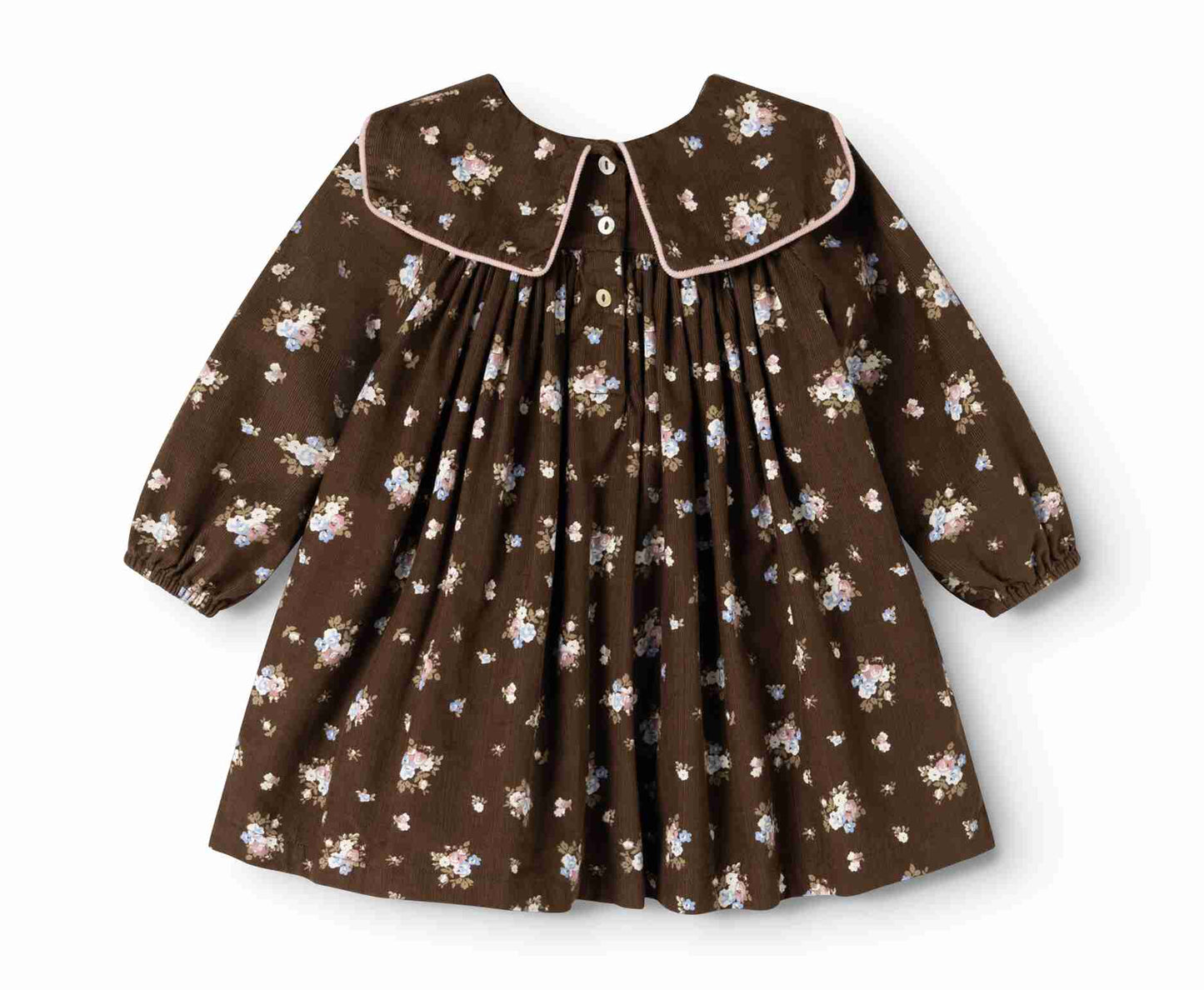 MARMAR COPENHAGEN BROWN FLORAL PIPE TRIM BIB OVERLAY DRESS