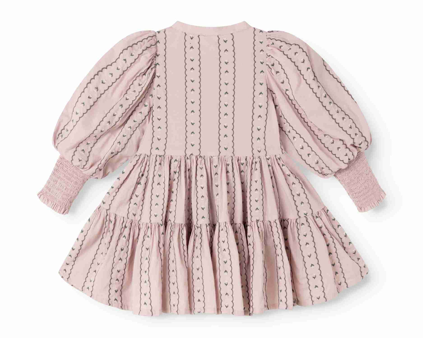 MARMAR COPENHAGEN DUSTY PINK LINEAR FLORAL PUFF SLEEVE DRESS