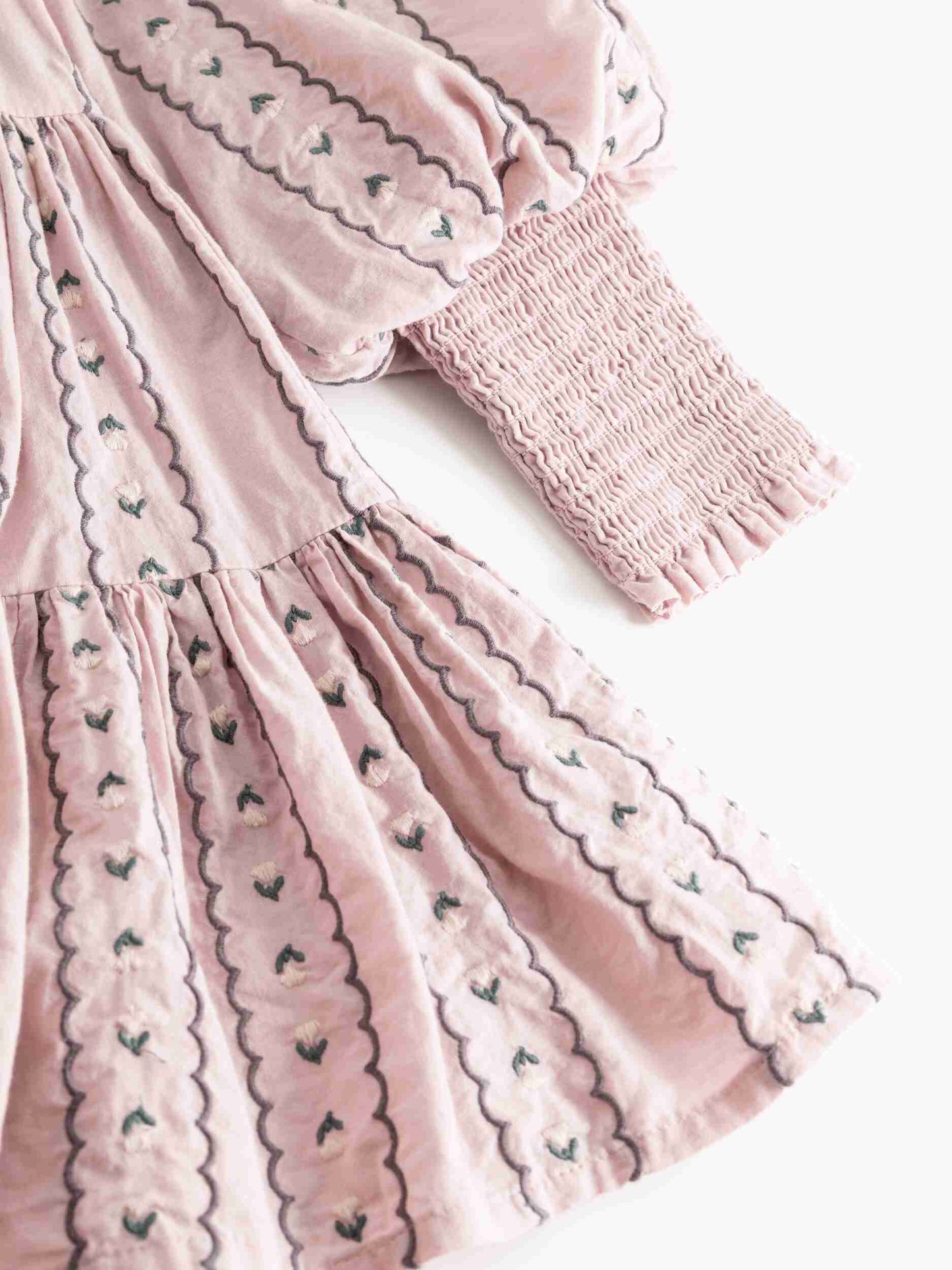 MARMAR COPENHAGEN DUSTY PINK LINEAR FLORAL PUFF SLEEVE DRESS