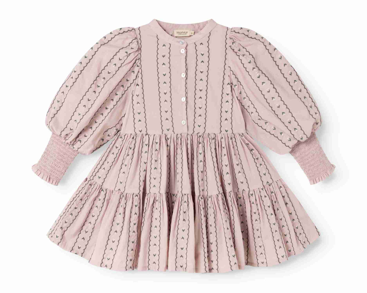 MARMAR COPENHAGEN DUSTY PINK LINEAR FLORAL PUFF SLEEVE DRESS