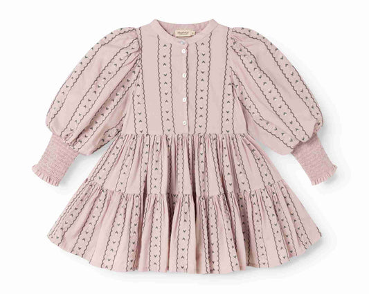MARMAR COPENHAGEN DUSTY PINK LINEAR FLORAL PUFF SLEEVE DRESS