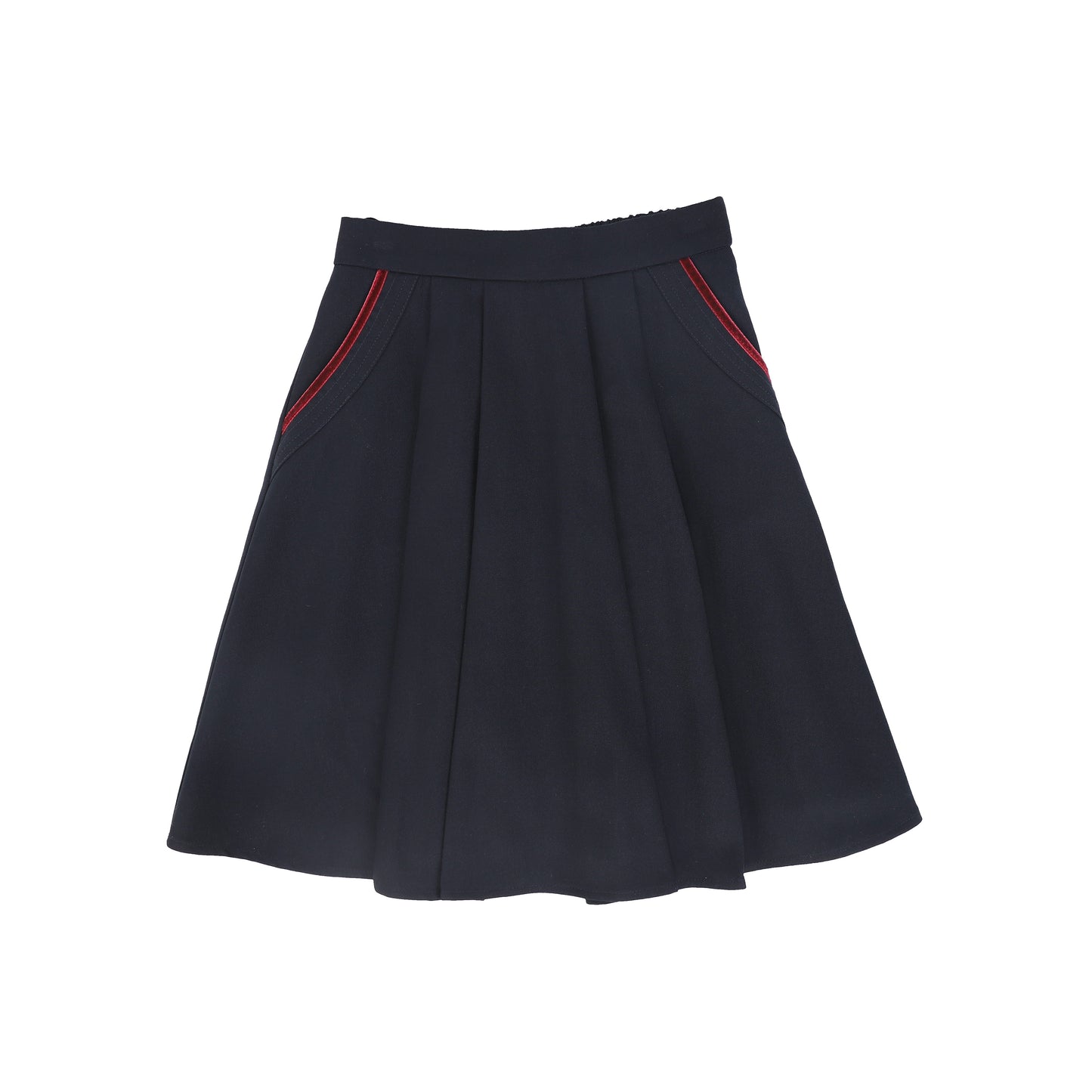 BACE COLLECTION NAVY WOOL VELVET TRIM SKIRT