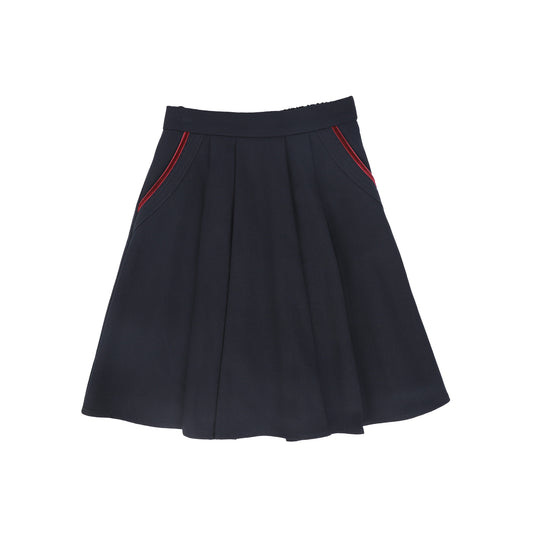 BACE COLLECTION NAVY WOOL VELVET TRIM SKIRT