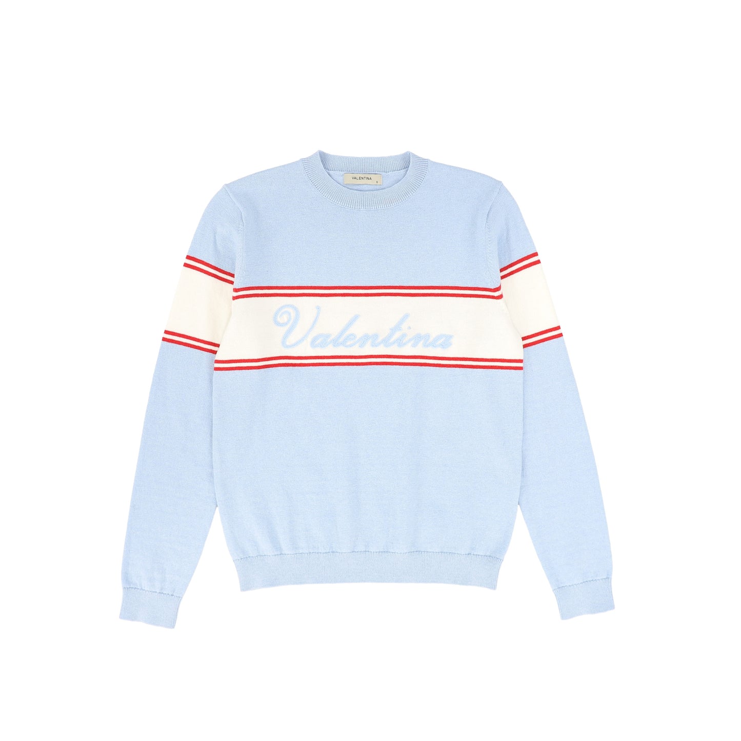 VALENTINA LIGHT BLUE WIDE STRIPE LOGO SWEATER