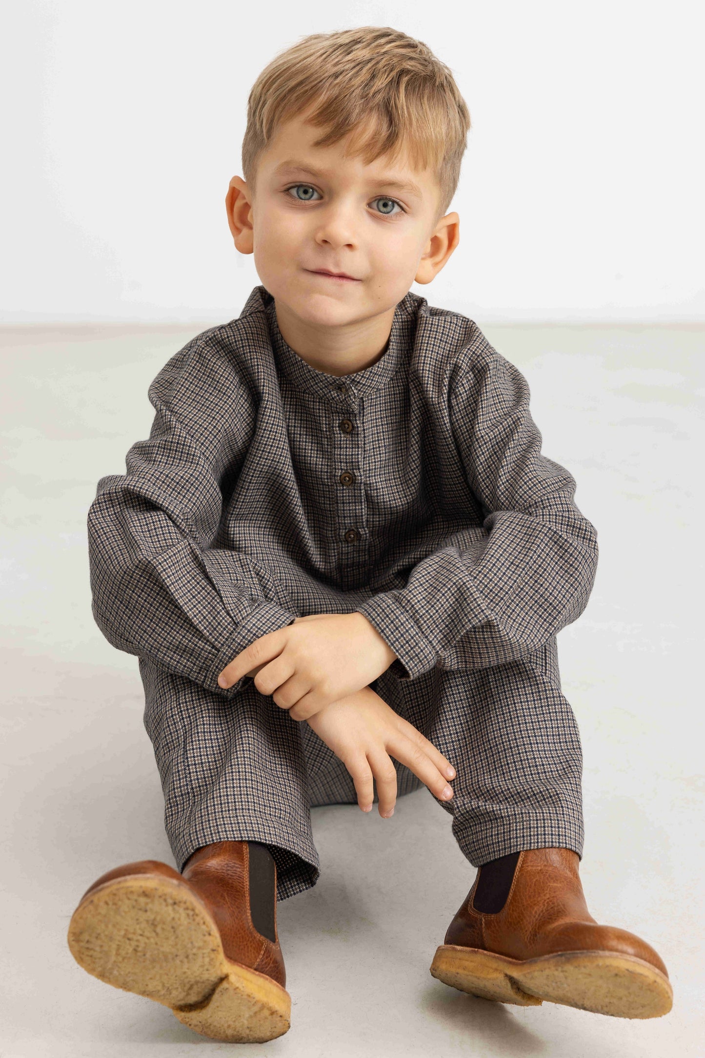 MARMAR COPENHAGEN TAUPE HOUNDSTOOTH BUTTON SHIRT