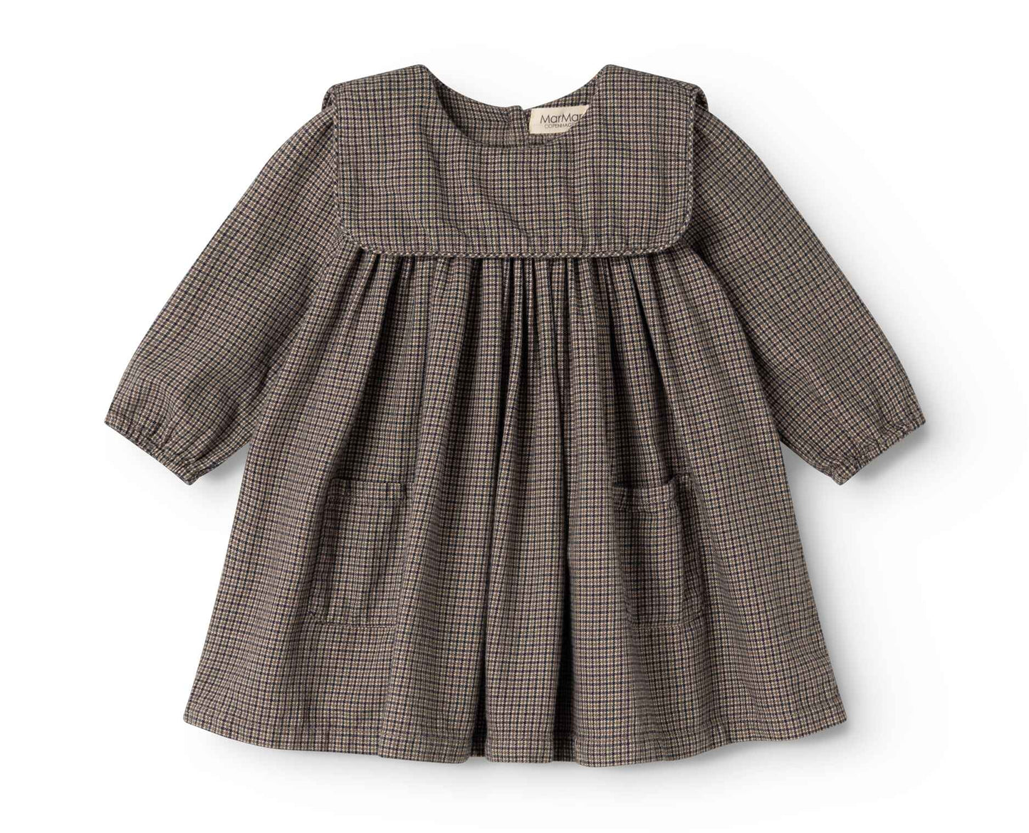 MARMAR COPENHAGEN TAUPE HOUNDSTOOTH BIB OVERLAY DRESS