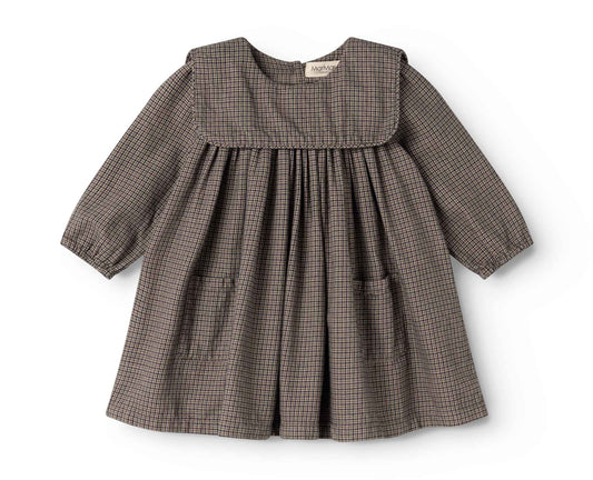 MARMAR COPENHAGEN TAUPE HOUNDSTOOTH BIB OVERLAY DRESS