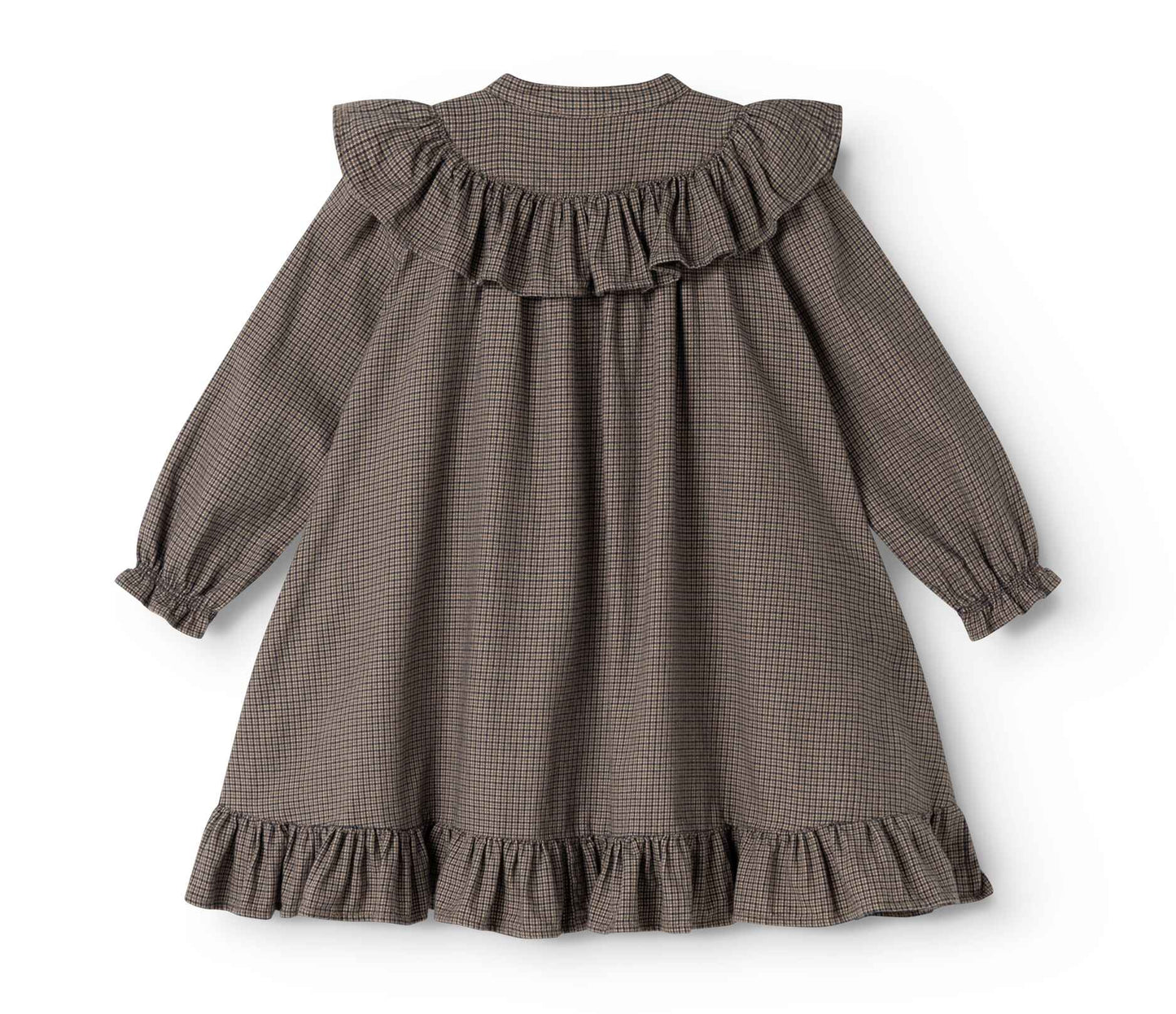 MARMAR COPENHAGEN TAUPE HOUNDSTOOTH RUFFLE TRIM DRESS