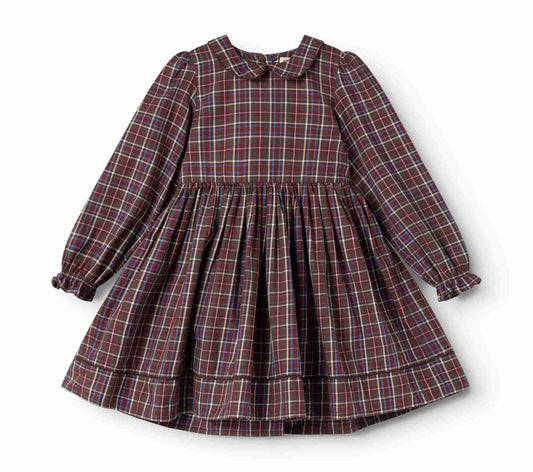MARMAR COPENHAGEN BROWN CHECKED PETER PAN COLLAR DRESS