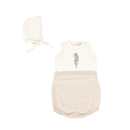 BACE COLLECTION TAN LEAF PATCH KNIT ROMPER