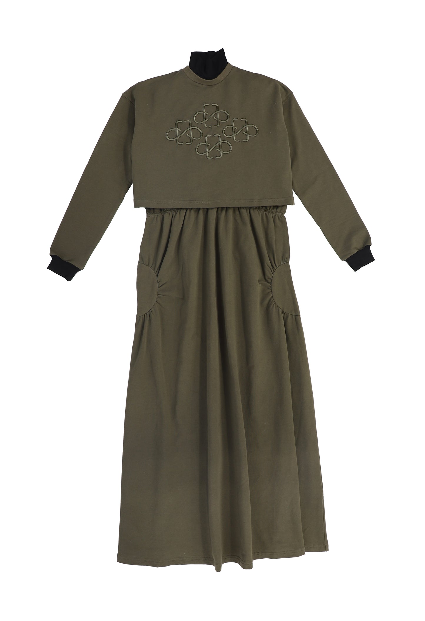 TEA GREEN EMBROIDERED MIDI DRESS SET