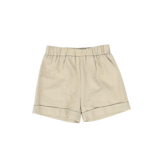BACE COLLECTION TAN CUFFED LINEN SHORTS