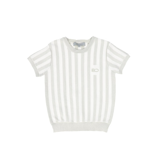 BACE COLLECTION WHITE/TAN STRIPED KNIT SWEATER