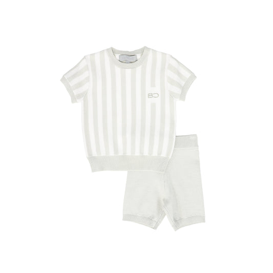 BACE COLLECTION WHITE/TAN STRIPED KNIT SWEATER SET
