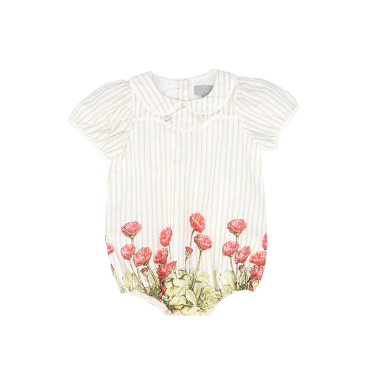 BACE COLLECTION WHITE/TAN STRIPE FLORAL ROMPER