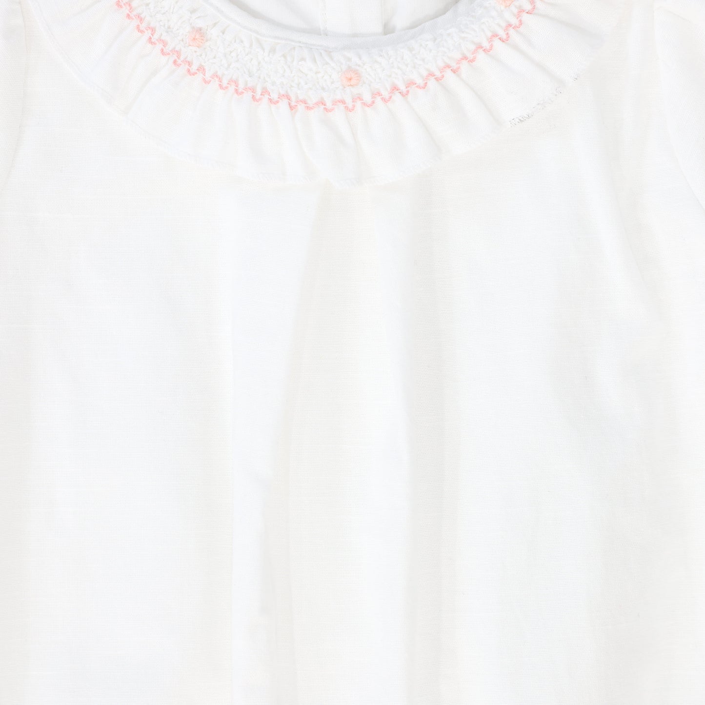 BAMBOO WHITE SMOCKED RUFFLE TRIM ROMPER