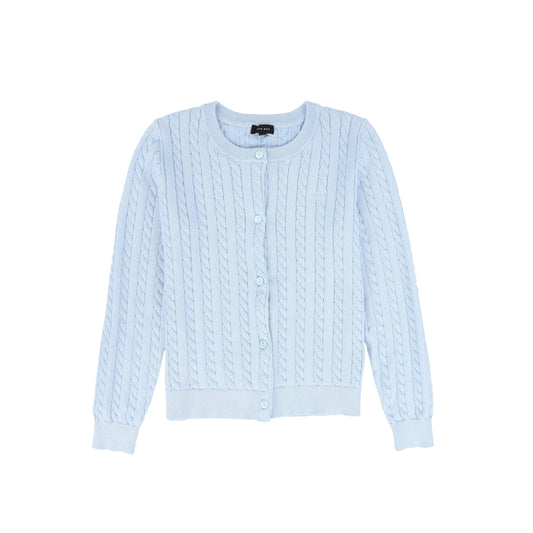 BAMBOO LIGHT BLUE CABLE KNIT BUTTON CARDIGAN
