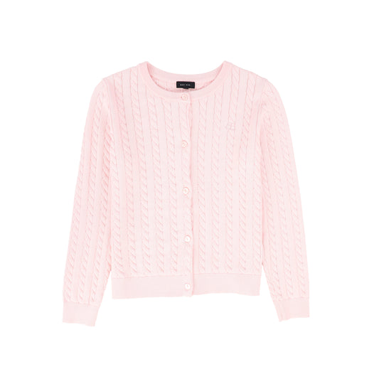 BAMBOO PINK CABLE KNIT BUTTON CARDIGAN