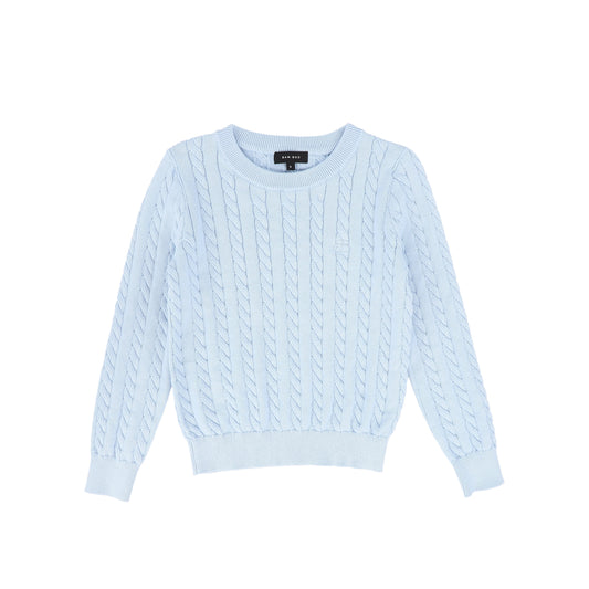 BAMBOO LIGHT BLUE CABLE KNIT SS SWEATER.