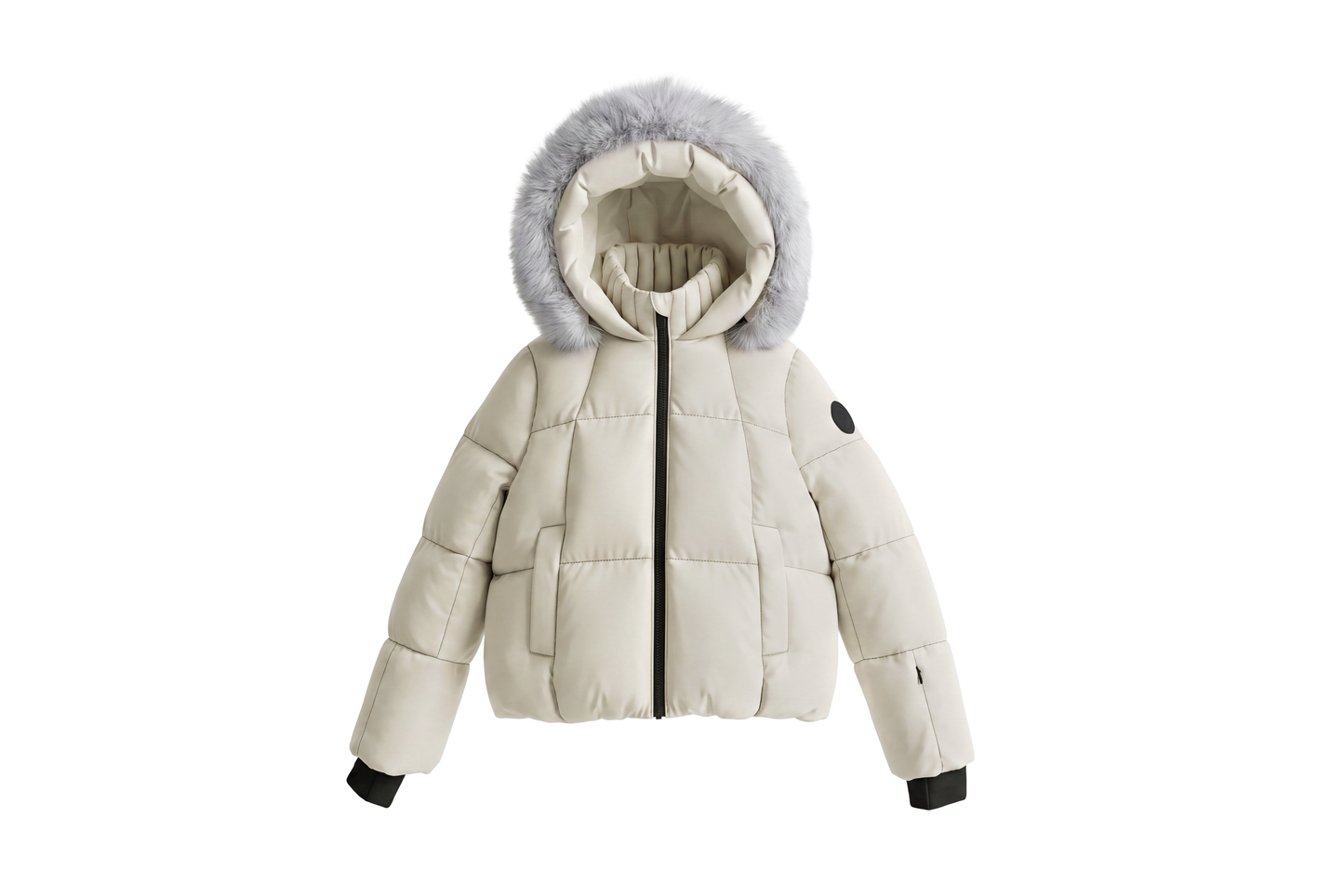 PRAMIE CREAM SQUARE FUR TRIM PUFFER COAT