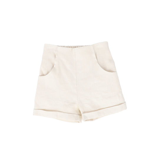 LE BOURDON TAN LINEN SEAM SHORTS