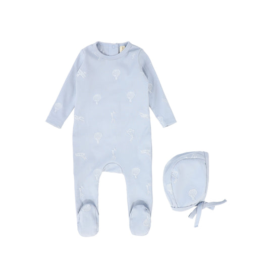 BEBE JOLEE BLUE HOT AIR BALLOON STITCHED FOOTIE