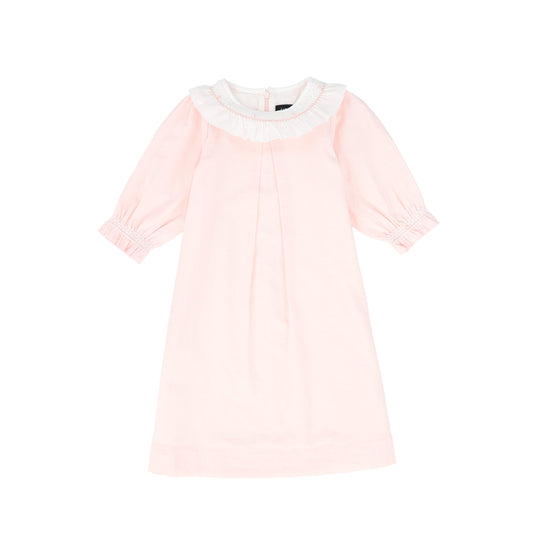 BAMBOO PINK SMOCKED RUFFLE TRIM DRESS