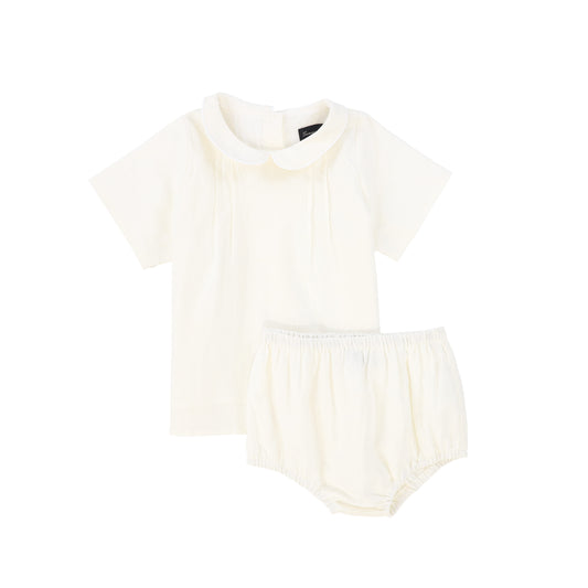 FRANCESCA GUILIANO IVORY LINEN PINTUCK BLOOMERS SET