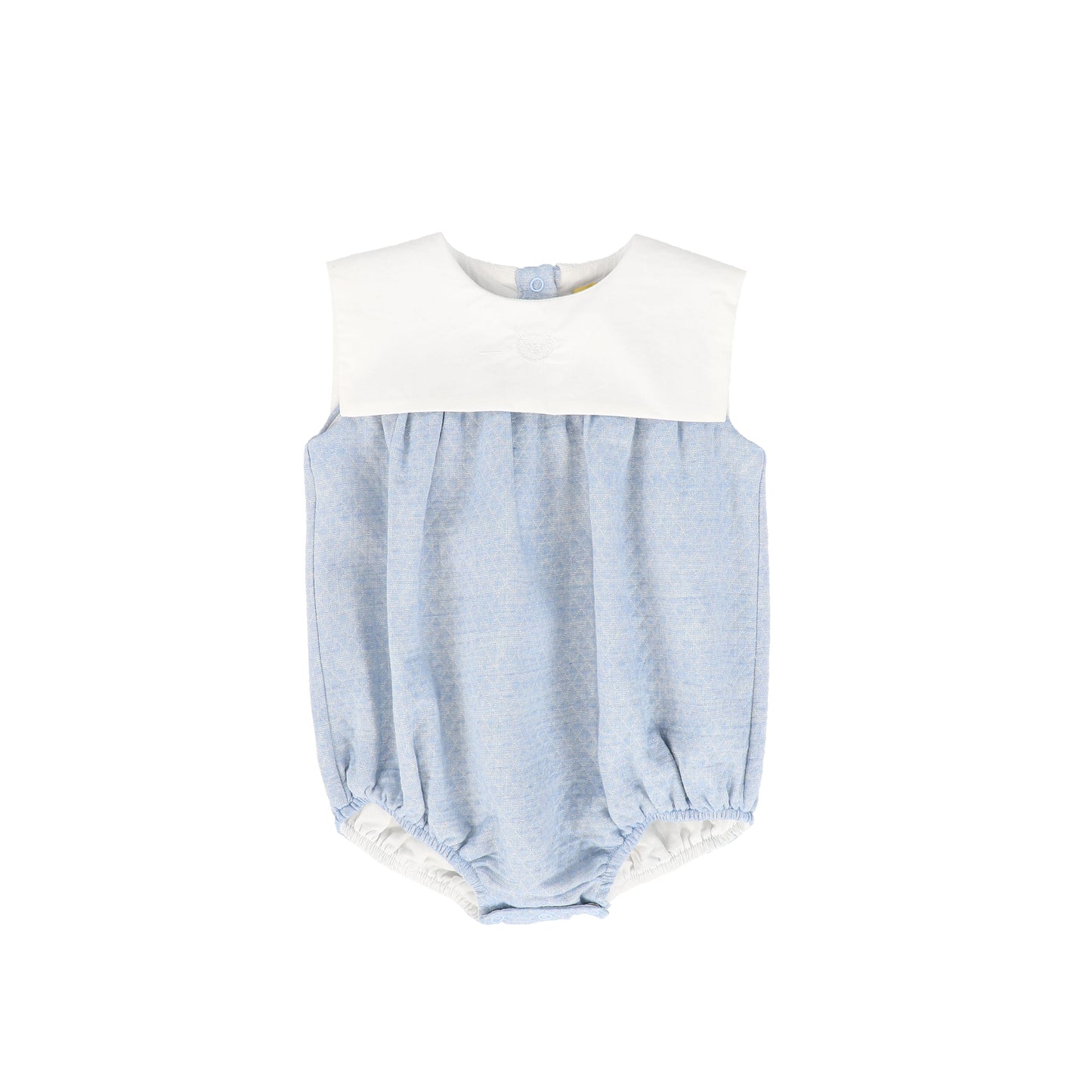 LE BOURDON LIGHT BLUE TEXTURED COLLAR ROMPER