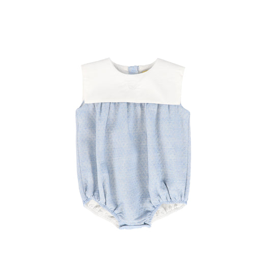 LE BOURDON LIGHT BLUE TEXTURED COLLAR ROMPER
