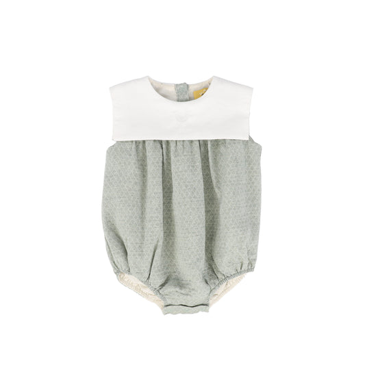 LE BOURDON GREEN TEXTURED COLLAR ROMPER